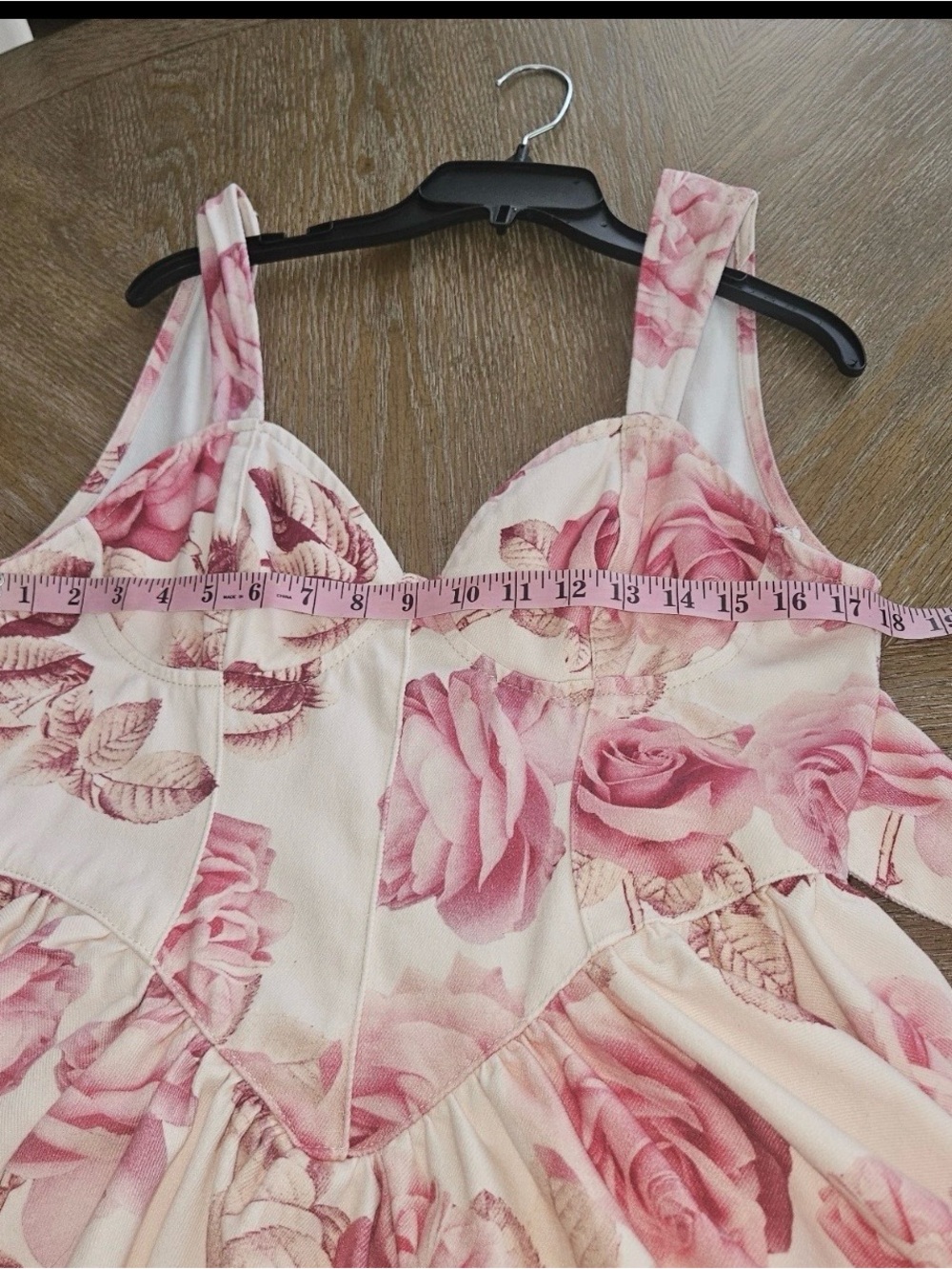 ASOS LUXE Denim Corset Garden Dress Shabby Chic Feminine Pink Roses Party 12 - Picture 11 of 14